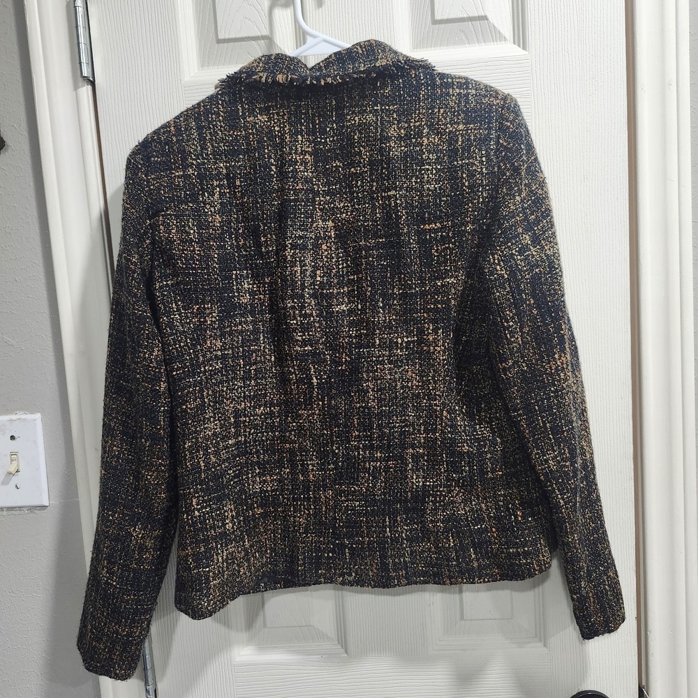 Briggs Petite Women's Blazer Size 10 Black Gold‎ Textured Jacket Lined - Picture 10 of 10